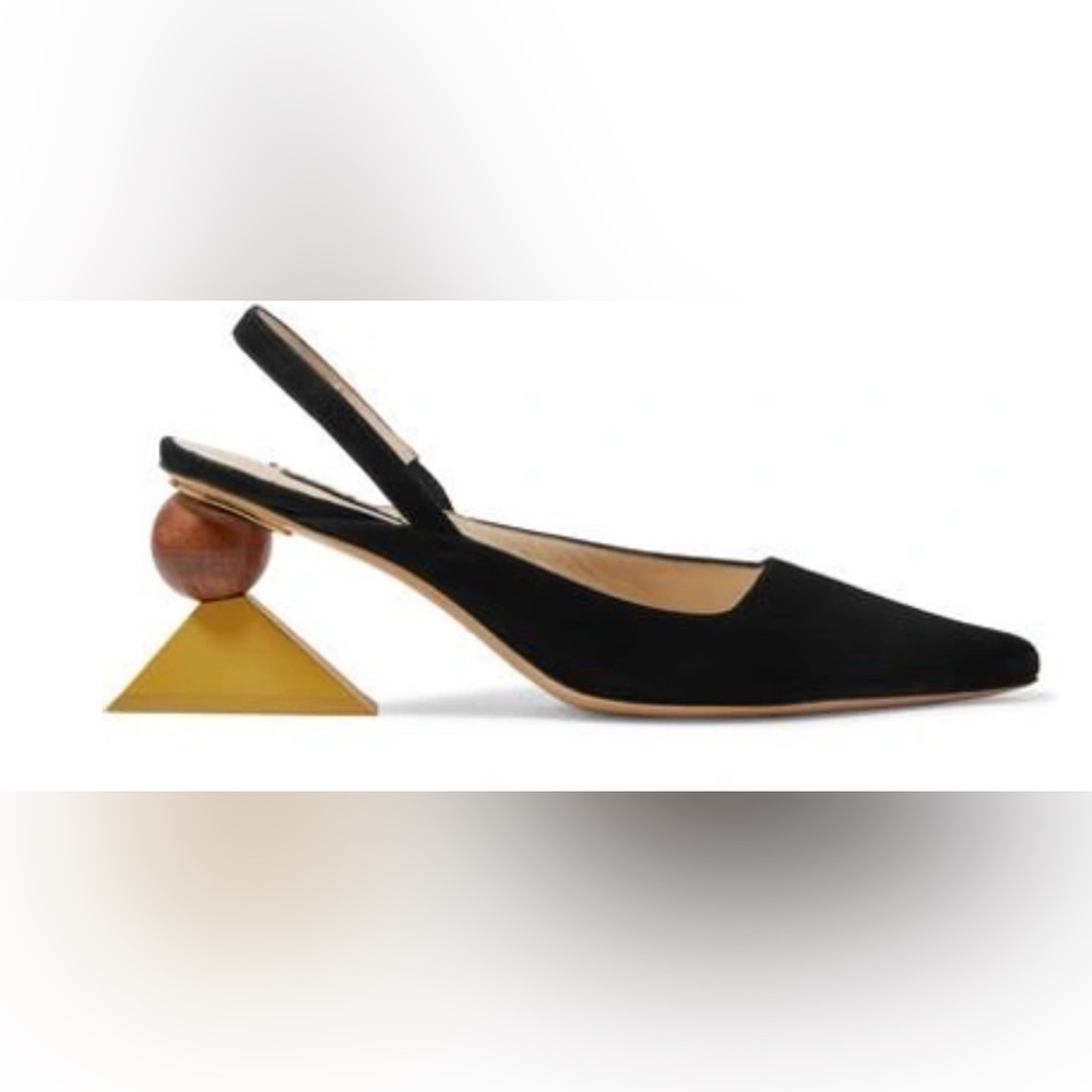 JACQUEMUS Ornamental-heel Suede Slingback Pumps In Black Size 39 / 8 - Picture 2 of 10